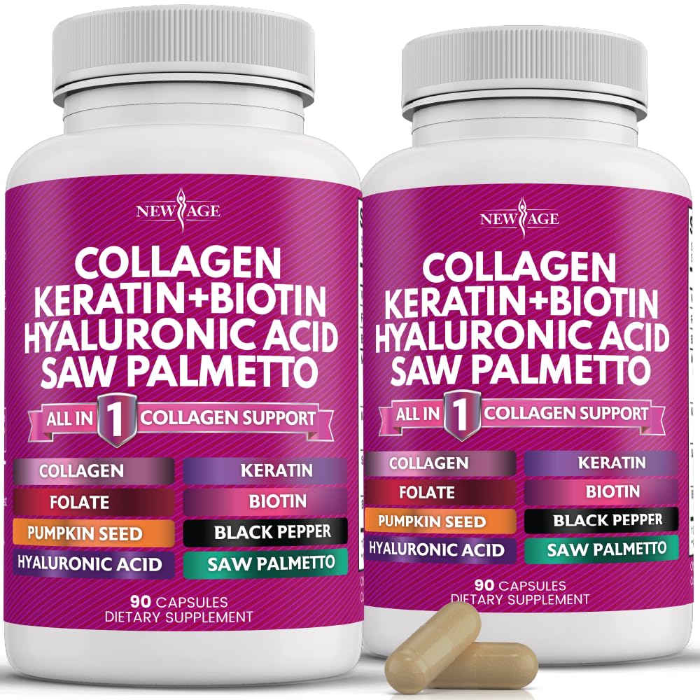 NEW AGE Collagen Pills with Biotin, Keratin & Saw Palmetto - 90 Count (Pack of 2)
