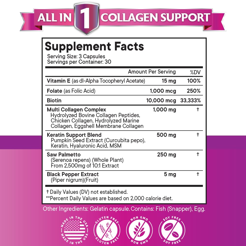 NEW AGE Collagen Pills with Biotin, Keratin & Saw Palmetto - 90 Count (Pack of 2)