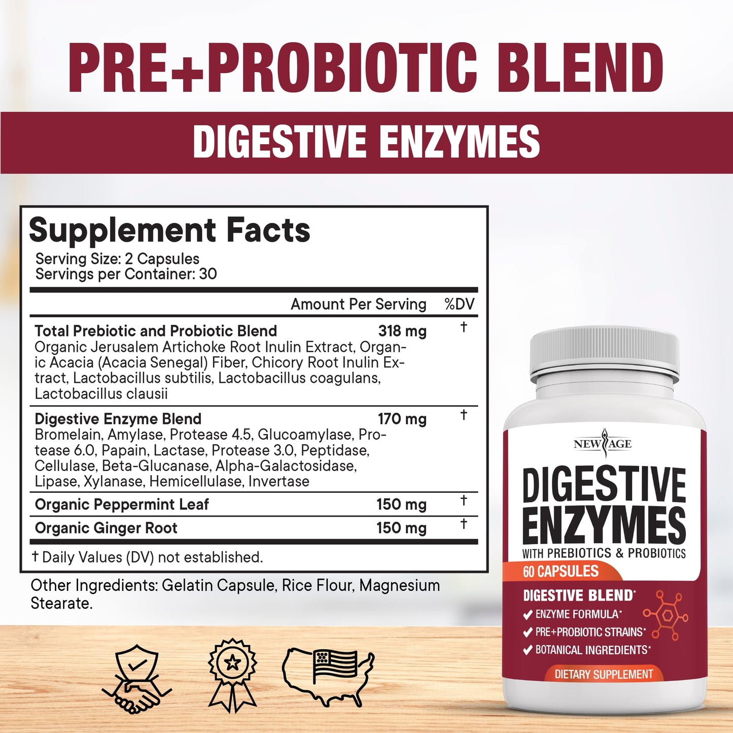 New Age Digestive Enzymes for Gut Health – Probiotic + Lipase Blend