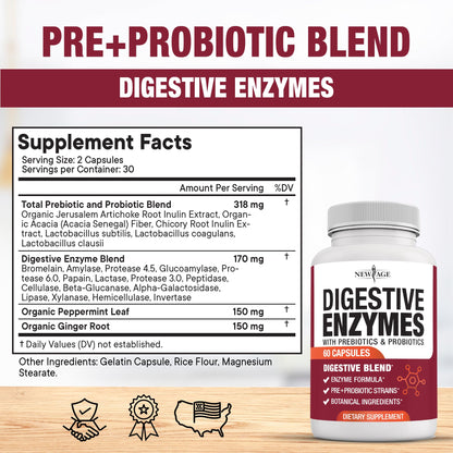New Age Digestive Enzymes for Gut Health – Probiotic + Lipase Blend