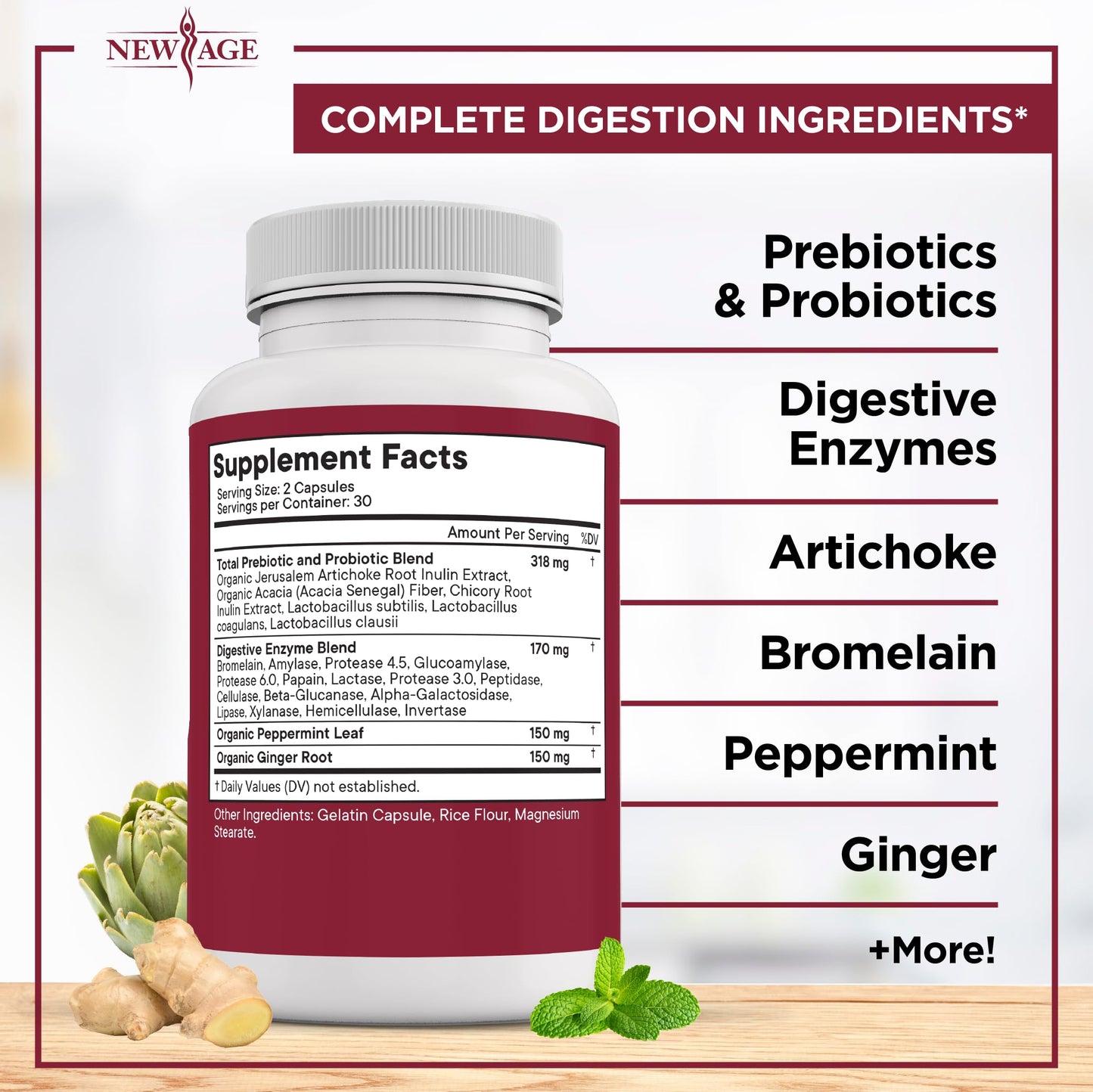 New Age Digestive Enzymes for Gut Health – Probiotic + Lipase Blend
