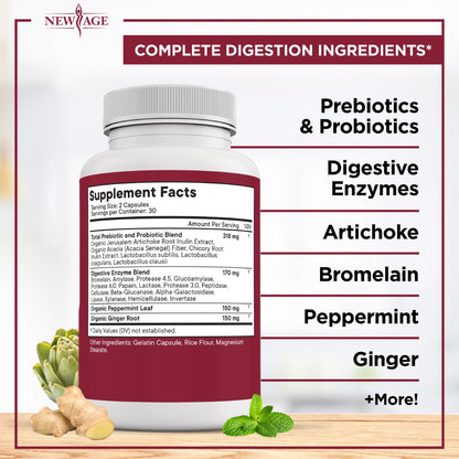New Age Digestive Enzymes for Gut Health – Probiotic + Lipase Blend