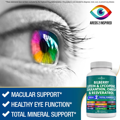 NEW AGE Eye Health Vitamins – Bilberry, Lutein & Zeaxanthin, AREDS 2 Blend, 180 Count