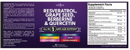 NEW AGE Resveratrol Berberine Grape Seed Polyphenol Supplement – 120 Capsules (Women & Men) with Noni, NAC & Acai