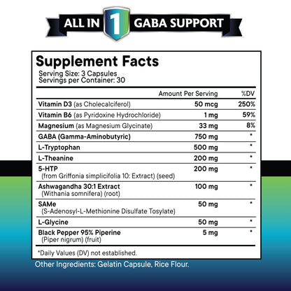 NEW AGE GABA 750mg with 5-HTP & L-Theanine 200mg - 180 Count