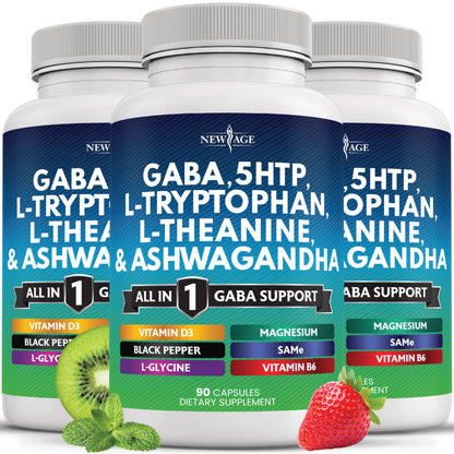 NEW AGE GABA 750mg + 5-HTP 200mg – All-in-One Mood & Calm Support (270 Count)