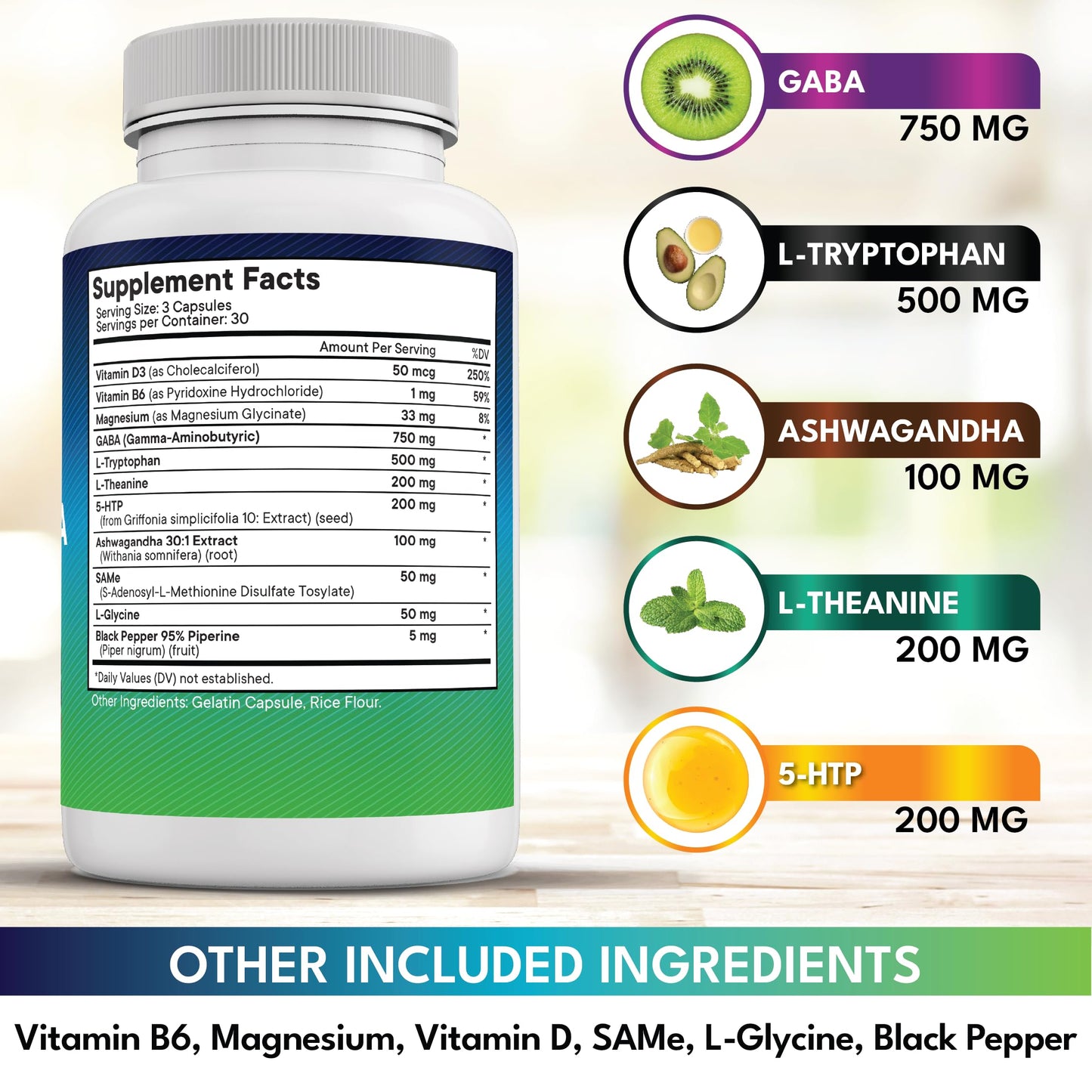 NEW AGE GABA 750mg + 5-HTP 200mg – All-in-One Mood & Calm Support (270 Count)