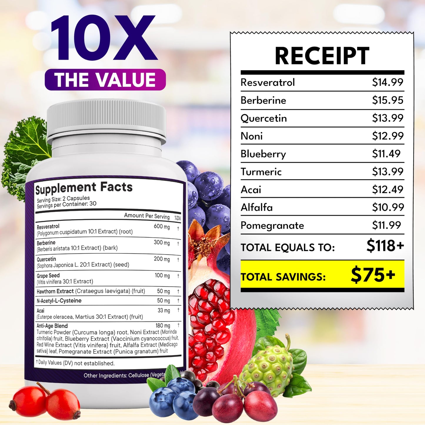 NEW AGE Resveratrol Berberine Grape Seed Quercetin Polyphenol Supplement – 180 Capsules