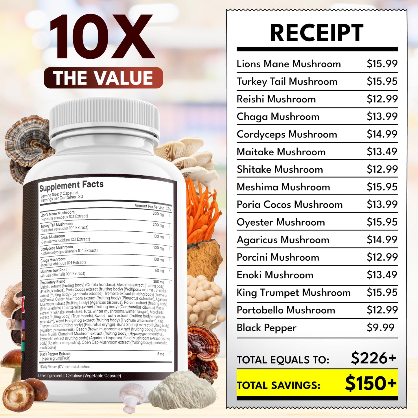NEW AGE Lions Mane Mushroom Supplement with Turkey Tail, Reishi, Cordyceps, Chaga + Marshmallow Root – 120 Count
