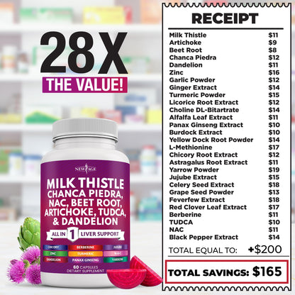 NEW AGE Milk Thistle NAC & Chanca Piedra Liver Support - 120 Count