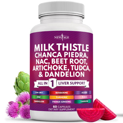 NEW AGE Liver Support – Milk Thistle, NAC, TUDCA, Chanca Piedra (60 Count)