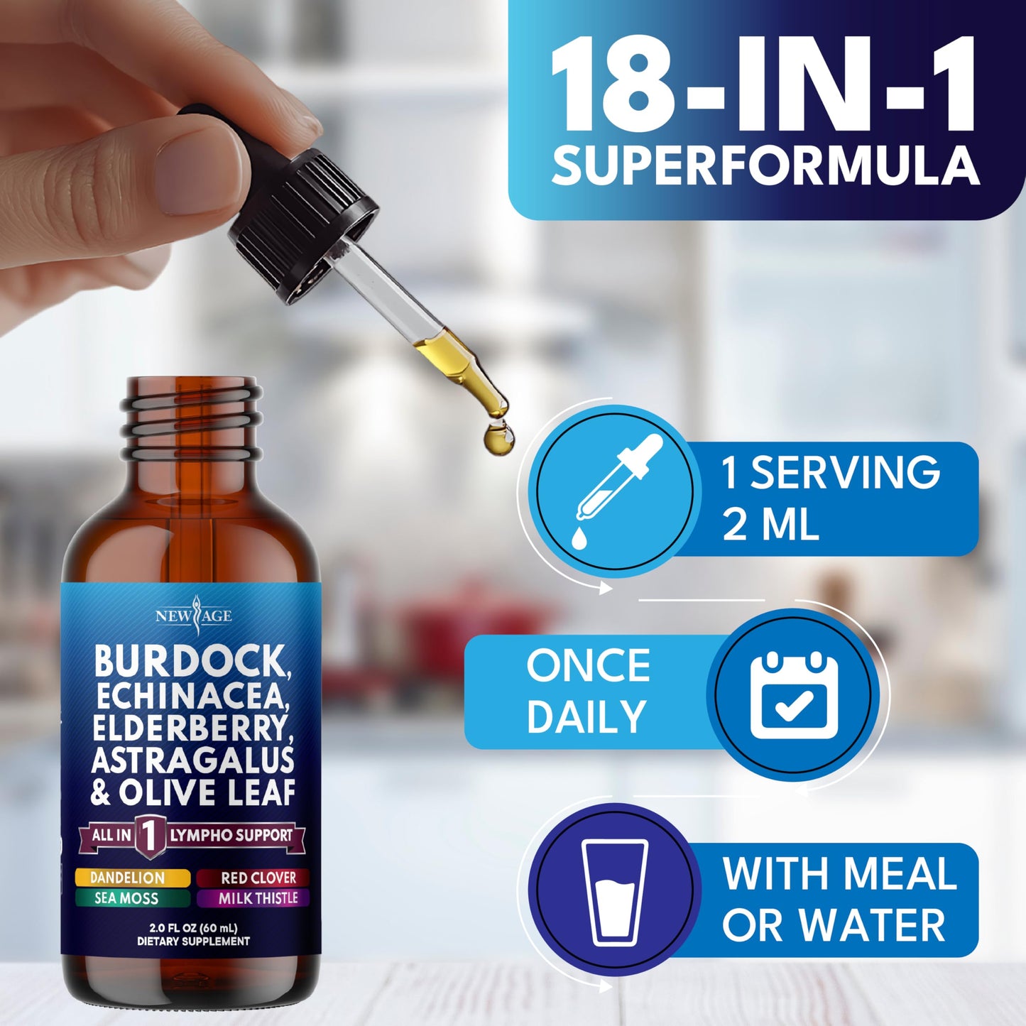 NEW AGE Lymphatic Drainage Drops – Burdock Root & Herbal Immune Support (4 oz)