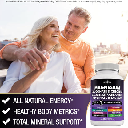 NEW AGE Magnesium Supplement - 2200mg of Glycinate, Citrate, Malate, Oxide, Taurate & More for Bone & Joint Support | 180 Count