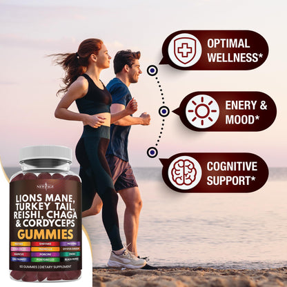 NEW AGE Mushroom Lion's Mane Gummies - 180 Count | 20+ Mushrooms, Reishi, Cordyceps | Made in USA