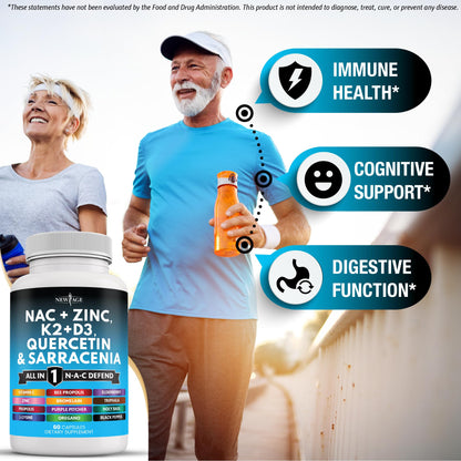 NEW AGE NAC Supplement with Vitamin D3, K2, Zinc – 180 Count