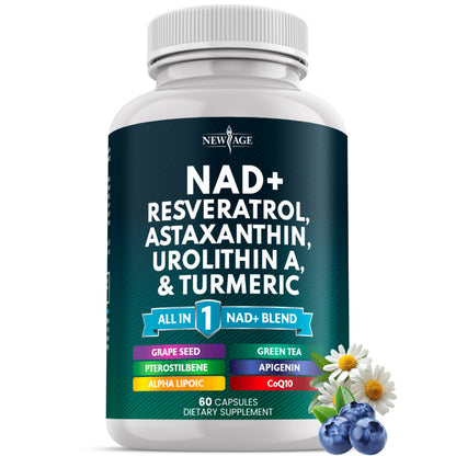 NAD+ Supplement with Astaxanthin, Urolithin A, Resveratrol & CoQ10 | Cellular Energy & Mitochondrial Support | Vegan, Non-GMO | 60 Count