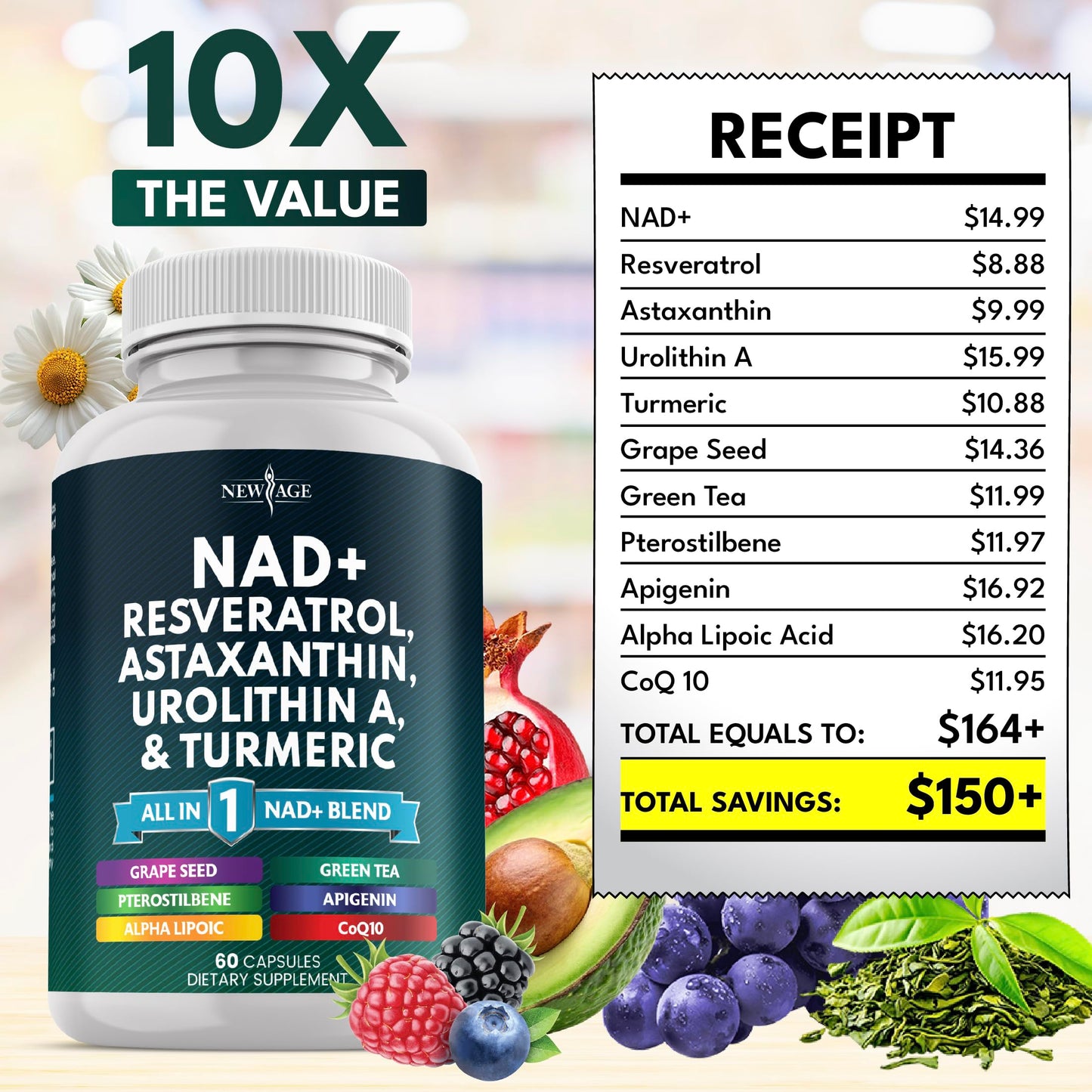 NEW AGE NAD+ Supplement - NAD+ Energy, Antioxidant Blend, Vegan
