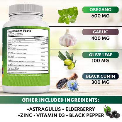 New Age Oregano Oil Garlic Extract Olive Leaf with Astragalus – 120 Count | Immune Support Supplement for Women & Men