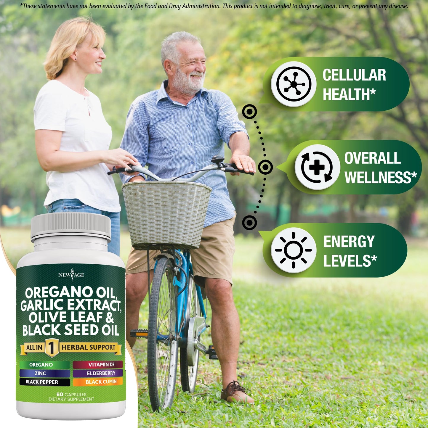 NEW AGE Oregano Oil Garlic Extract Olive Leaf with Astragalus – 60 Count