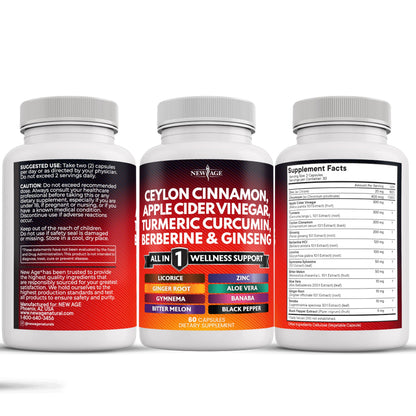 NEW AGE Ceylon Cinnamon Turmeric ACV Ginseng 14-in-1 Capsule – 180 Count