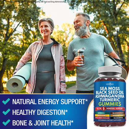NEW AGE Sea Moss Gummies 10-in-1 with Black Seed, Ashwagandha, Turmeric | Vegan 180 Count