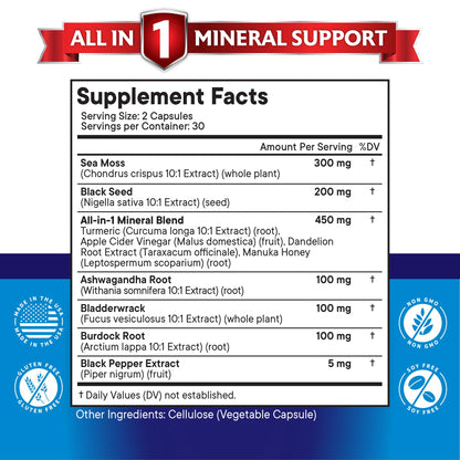 NEW AGE Silica Sea Moss & Black Seed Oil – All-in-1 Mineral Formula with Ashwagandha, Turmeric, Bladderwrack, Burdock | Gluten Free