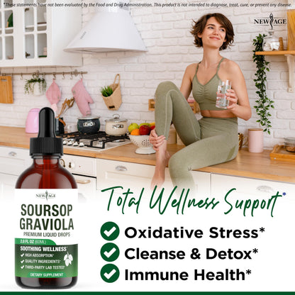NEW AGE Soursop Drops - Immune Support Soursop Liquid with Elderberry & Vitamin C | 4 oz