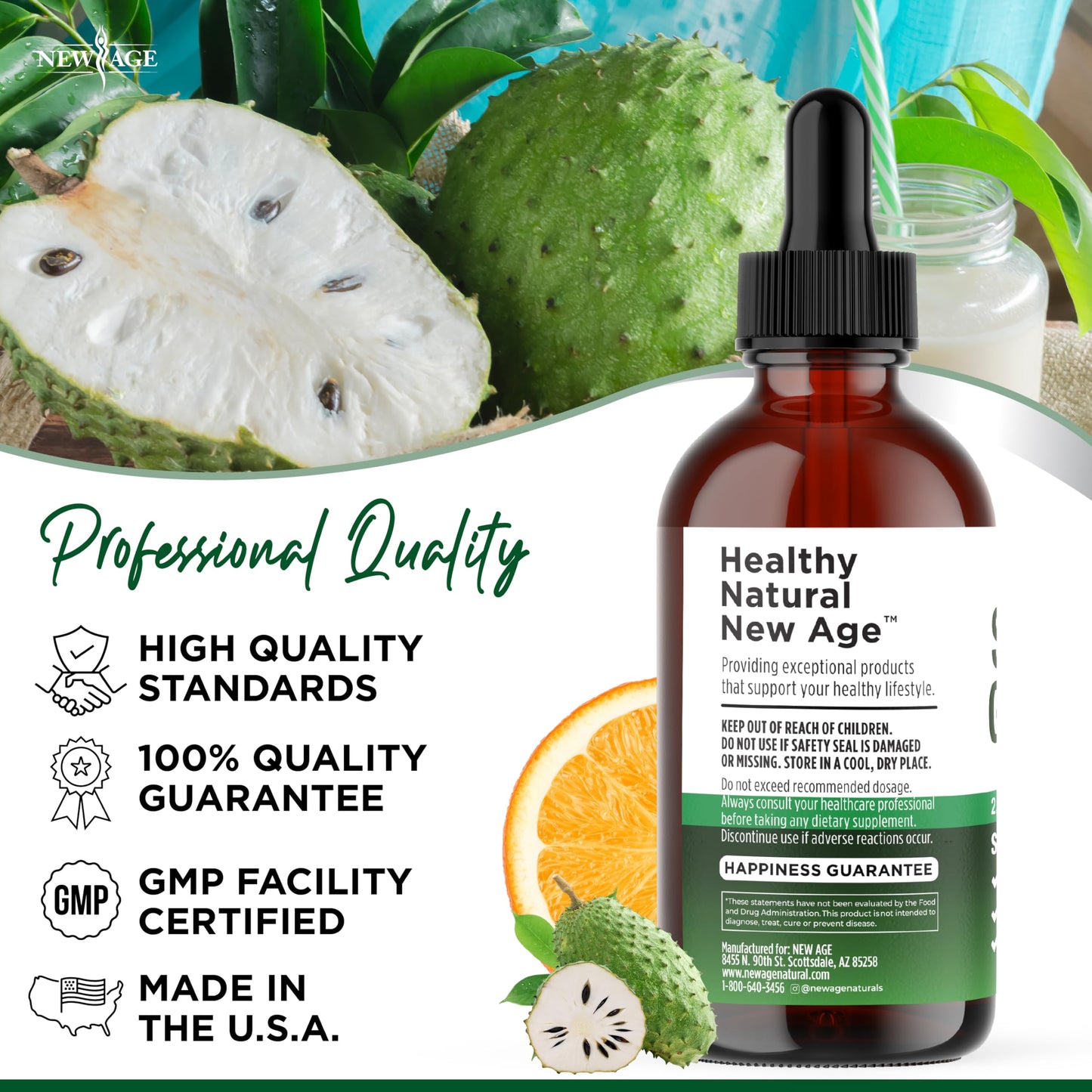 NEW AGE Soursop Drops - Immune Support Soursop Liquid with Elderberry & Vitamin C | 4 oz