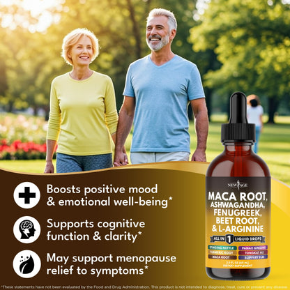 NEW AGE Organic Maca Root Liquid Drops with Ashwagandha, Nettle, Fenugreek, Beet Root & L-Arginine – 8oz
