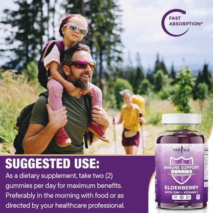 NEW AGE Immune Support Gummies – Sambucus Elderberry, Vitamin C & Zinc | 120 Gummies