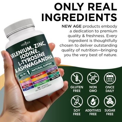 New Age Selenium, Zinc, Iodine, L-Tyrosine & Ashwagandha - 120 Count Supplement