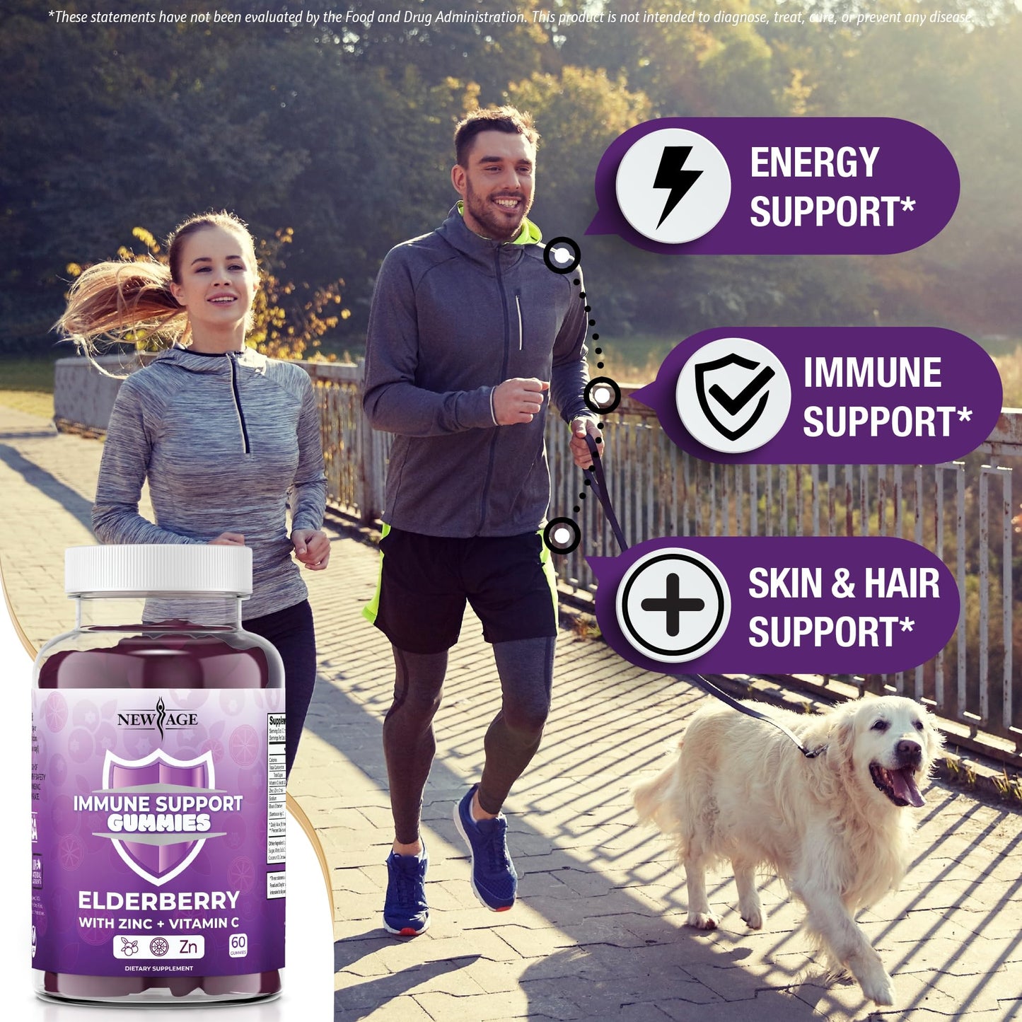 NEW AGE Immune Support Gummies – Sambucus Elderberry, Vitamin C & Zinc | 120 Gummies