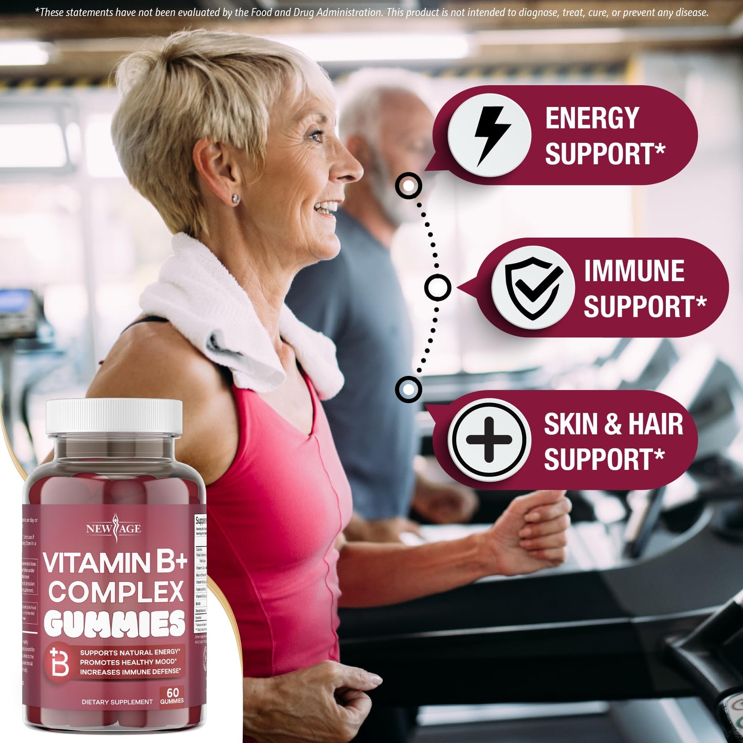 NEW AGE Vitamin B Complex Gummies – B3, B6, B12, Biotin, Folic Acid & Vitamin C | Gluten-Free, Vegan | Made in USA (120 Count Pack of 2)