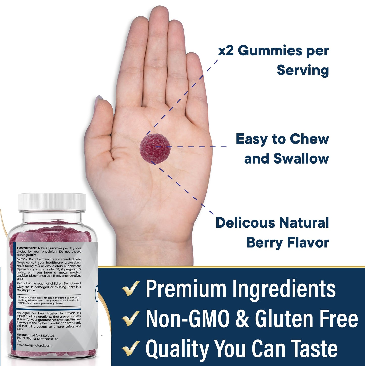 NEW AGE Zinc Gummies 2 Pack - 50mg Zinc Immune Support, Non-GMO | 120 Count