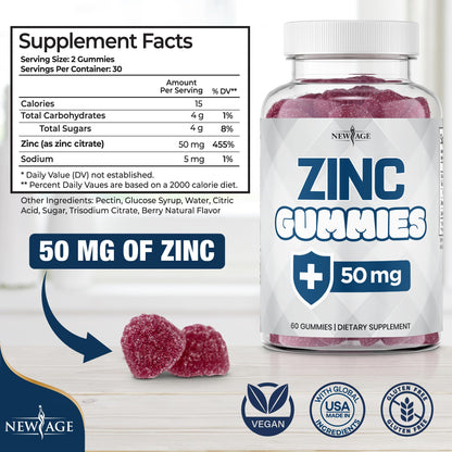 NEW AGE Zinc Gummies 60 Count - 50mg Zinc Immune Support