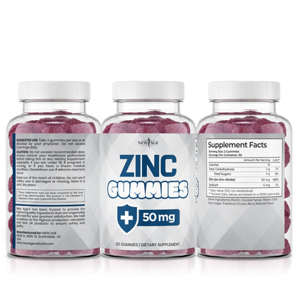 NEW AGE Zinc Gummies – 50mg Zinc, Immune Support, Antioxidant • Non-GMO | 180 Count (Pack of 3)