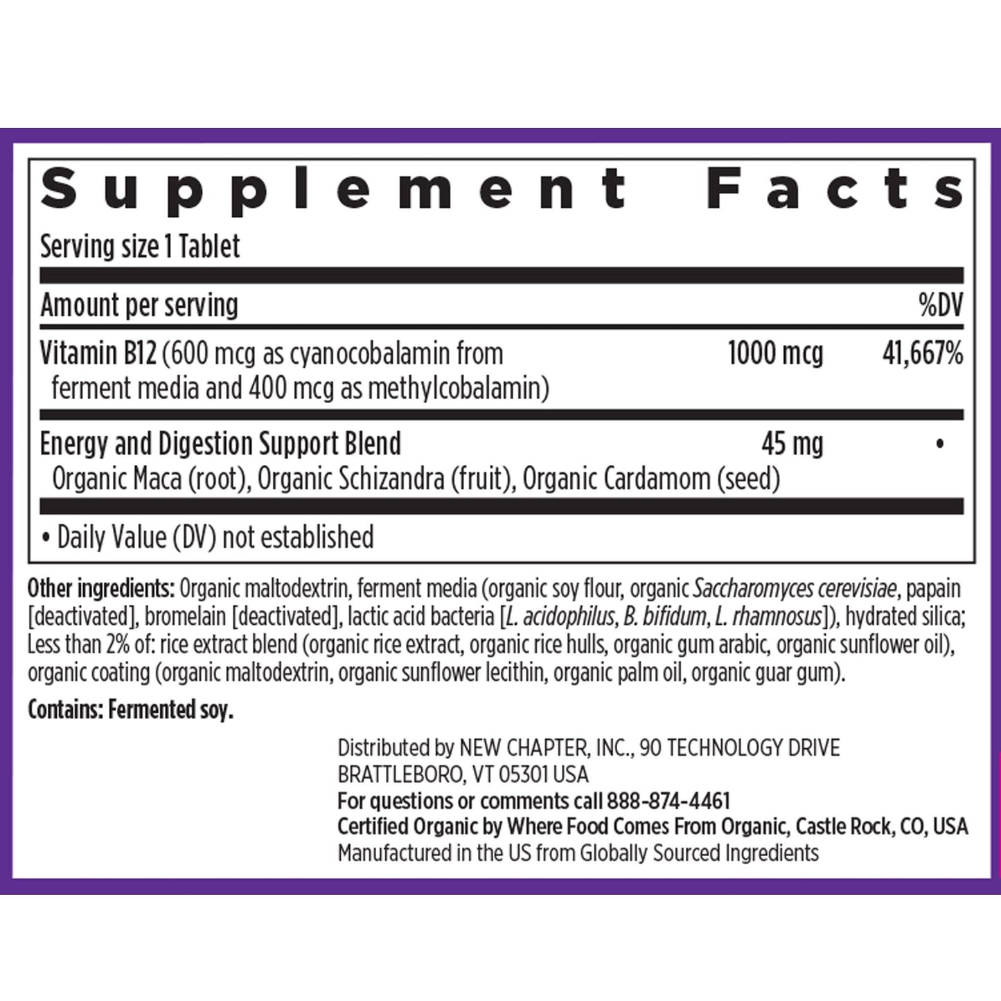 New Chapter Fermented Vitamin B12 1,000 mcg | USDA Organic, Vegan, Gluten Free - 60 Count
