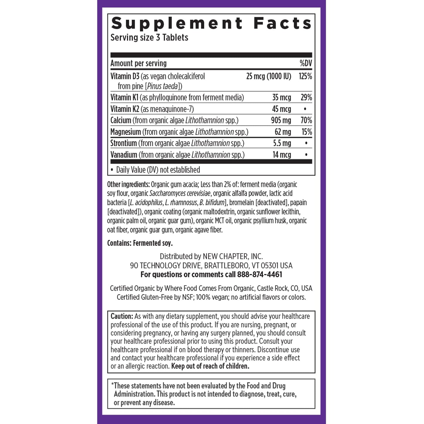 New Chapter Calcium Supplement – Organic Plant Calcium + D3/K2, 60 Count