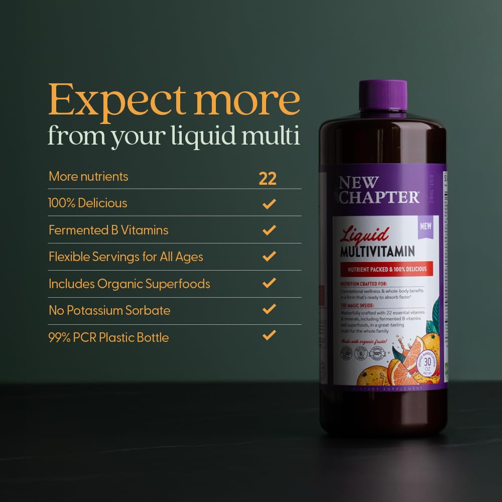 New Chapter Liquid Multivitamin + Mineral – 22 Nutrients, Easy Absorption, Orange Mango 30 oz