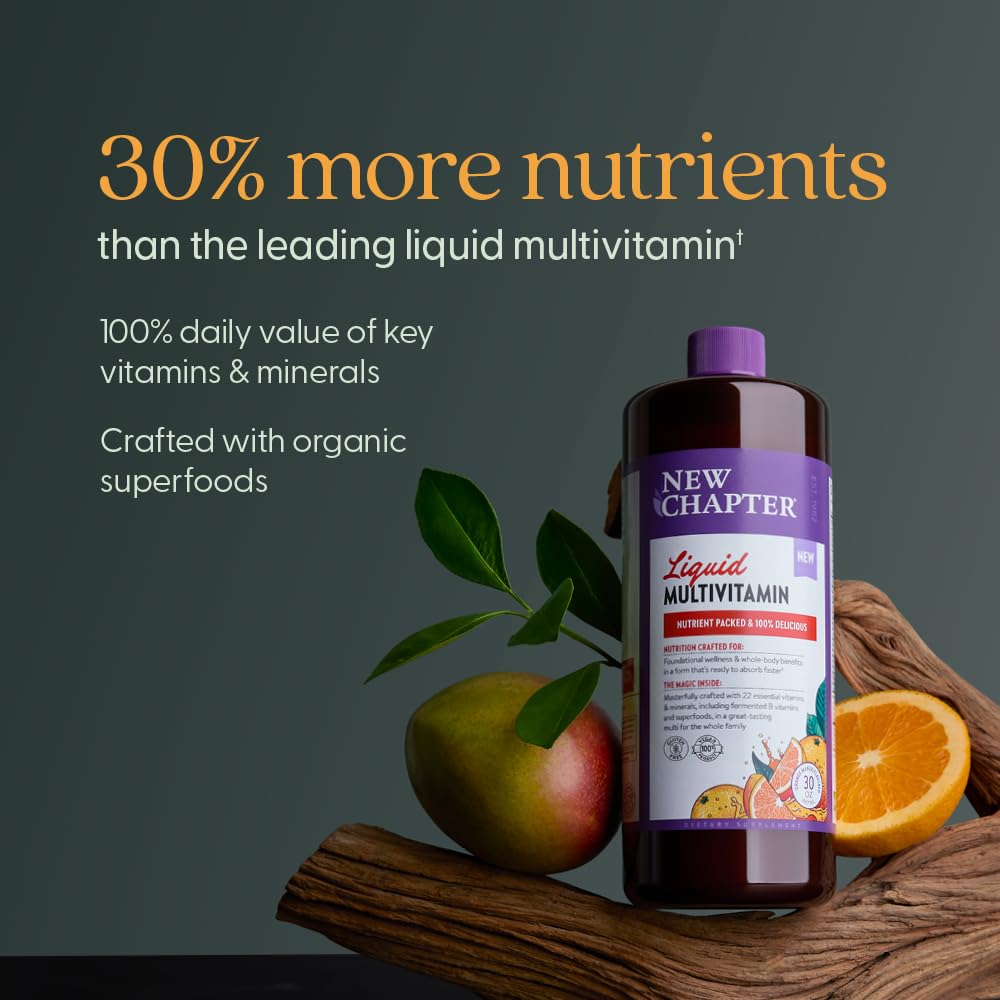 New Chapter Liquid Multivitamin + Mineral – 22 Nutrients, Easy Absorption, Orange Mango 30 oz