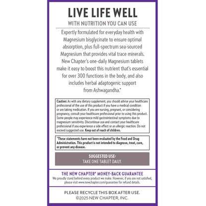 New Chapter Magnesium + Ashwagandha 325 mg Glycinate – 90 ct, 2.5x Absorption | Non-GMO