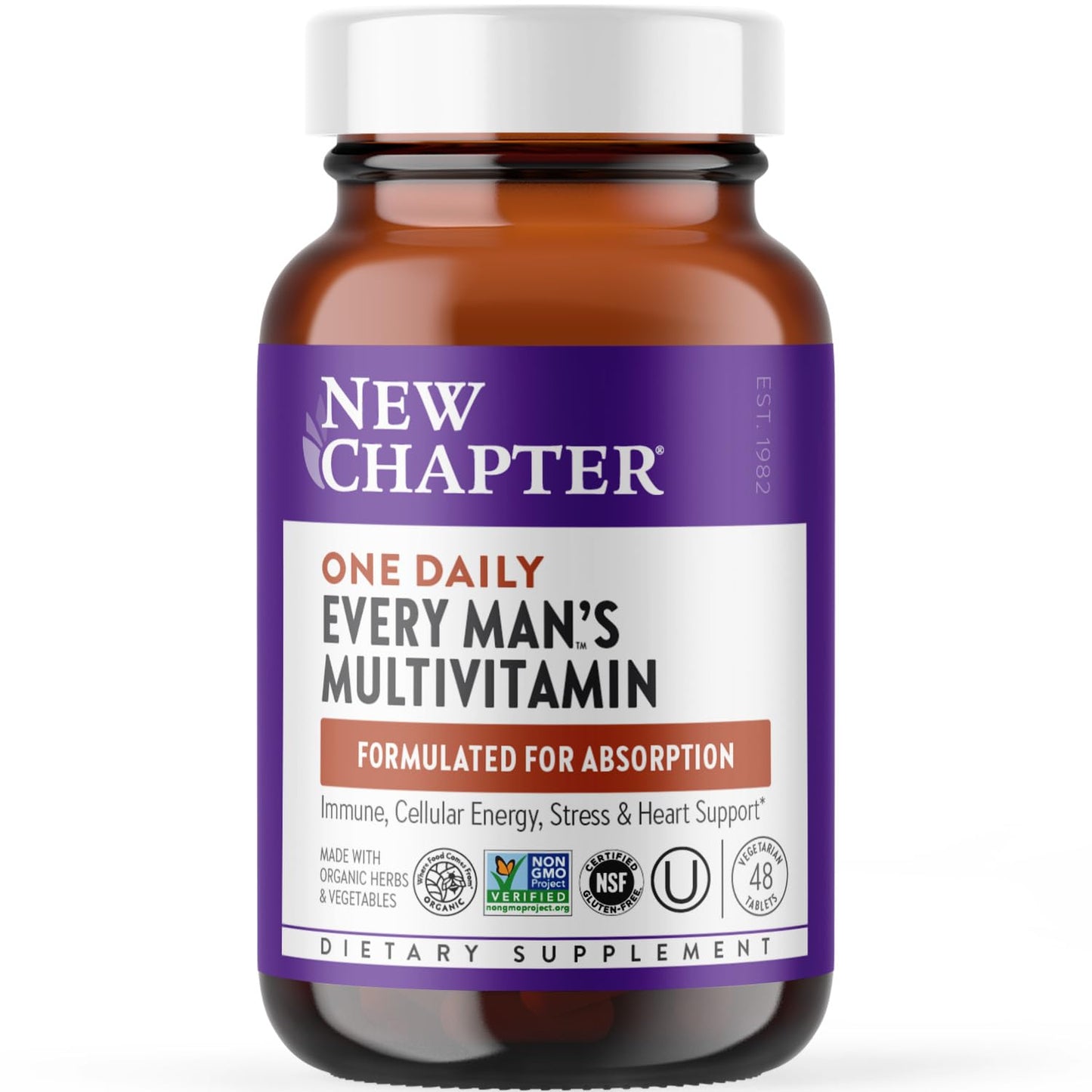 New Chapter Men's Multivitamin for Immune, Energy & Heart Health – Fermented Nutrients, Organic Vegetables & Herbs | 48 ct