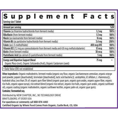 New Chapter Vitamin B Complex, Fermented Vitamin B Complex, USDA Organic, ONE Daily for Cellular Energy + Brain + Beauty, 100% Vegan, Gluten-Free - 60 Count