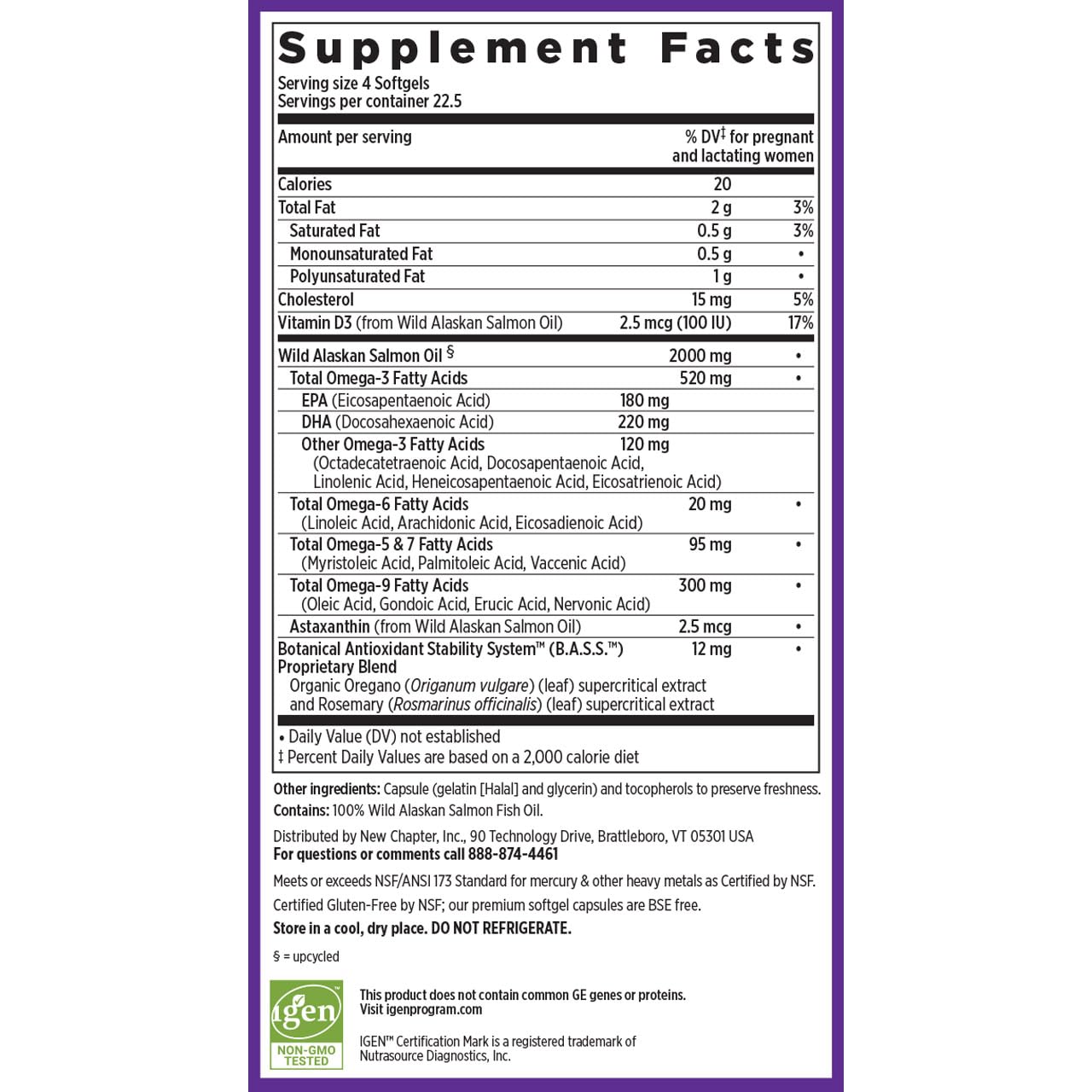 New Chapter Wholemega for Moms Fish Oil – 2000mg per Serving, Tiny Capsules, 90 Count