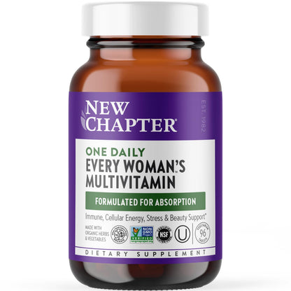 New Chapter Women’s Multivitamin with Iron, D3, B Vitamins & Zinc – Gentle on Empty Stomach, One Daily