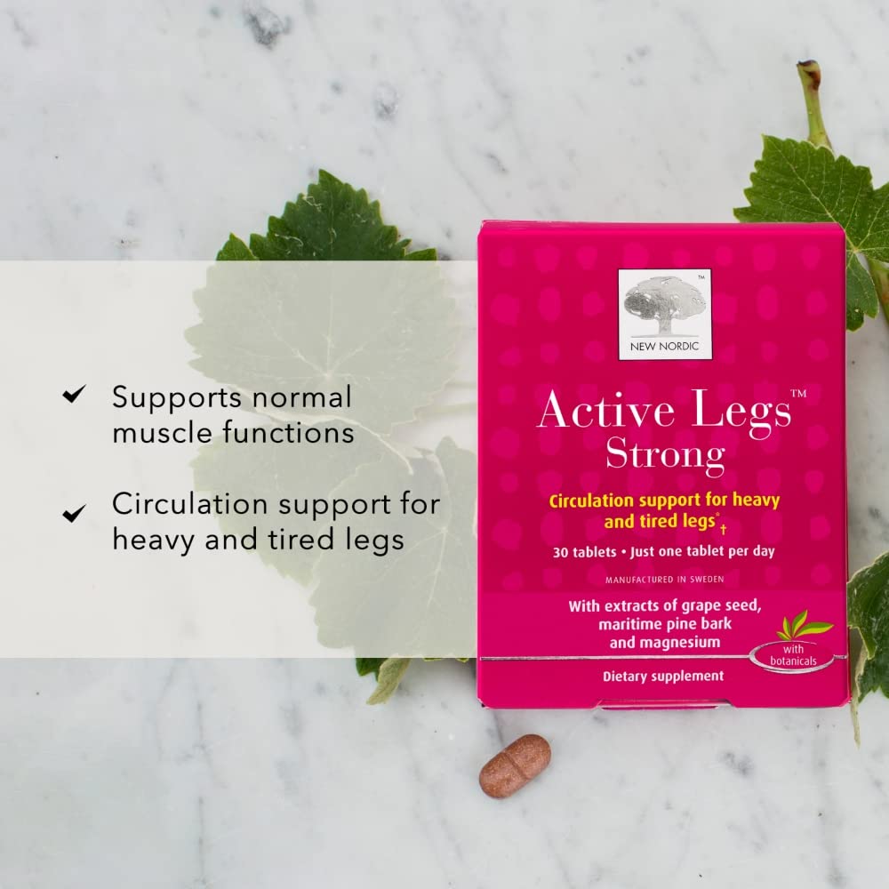 New Nordic Active Legs Strong – Leg Circulation Support, Pine Bark & Grape Seed, Magnesium, 30 Count