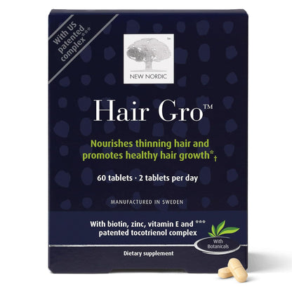 NEW NORDIC Hair GRO: Hair Growth Supplement with Biotin & Palm Tocotrienols, 60 Count