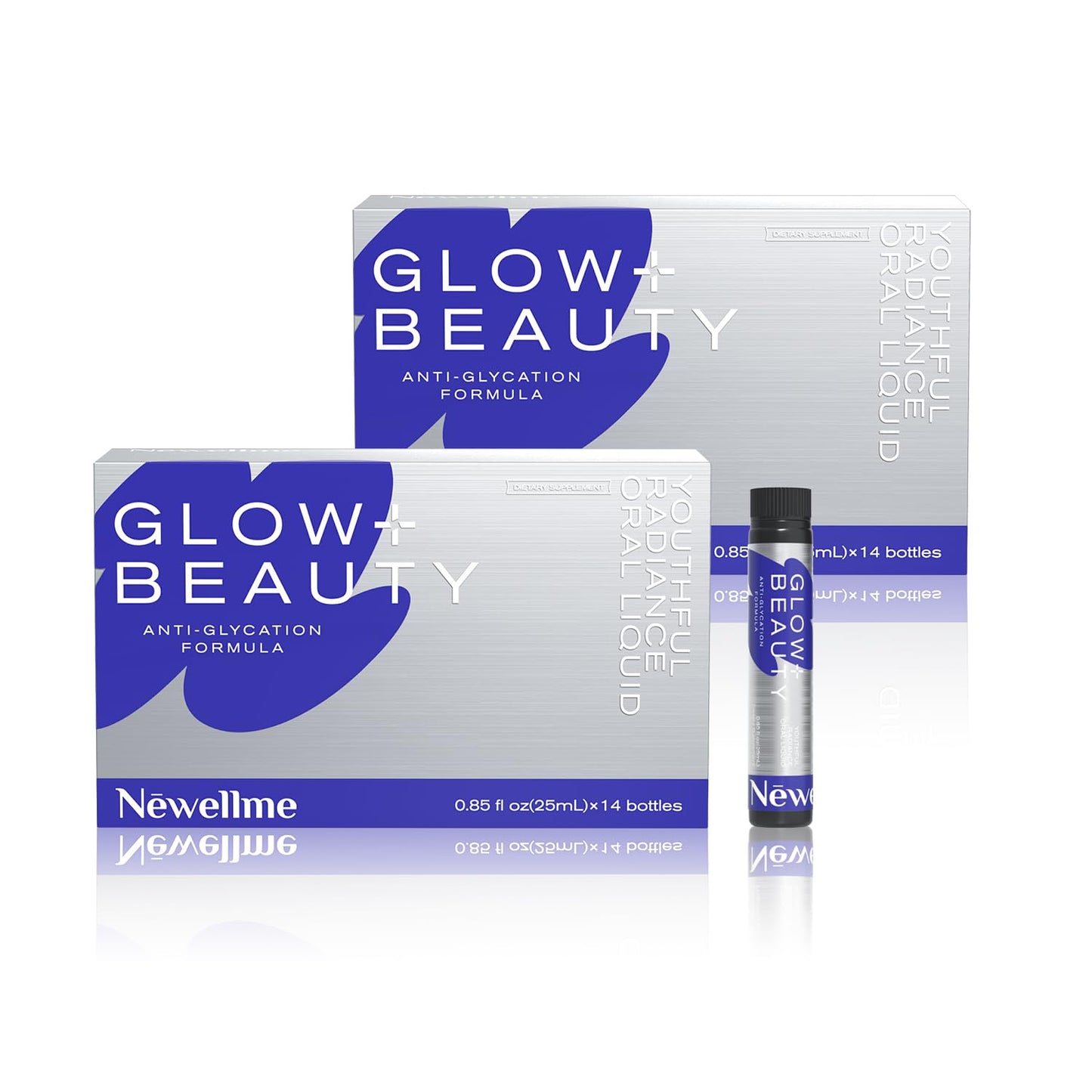 NEWELLME Glow+Beauty Collagen Drink – Liquid Beauty Supplement with Hyaluronic Acid & Antioxidants | 28 Bottles