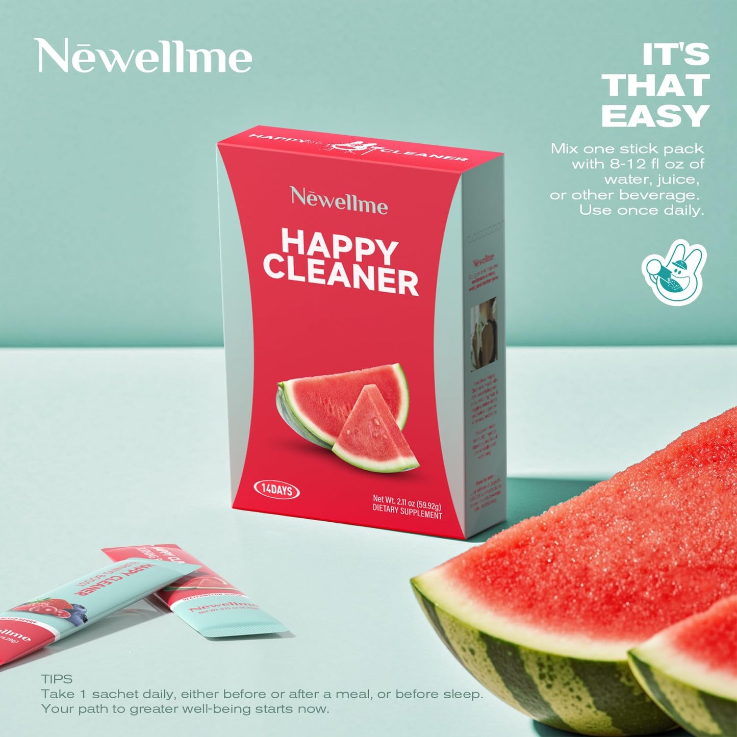 NEWELLME Happy Greens Powder – Sugar-Free Watermelon Drink Mix