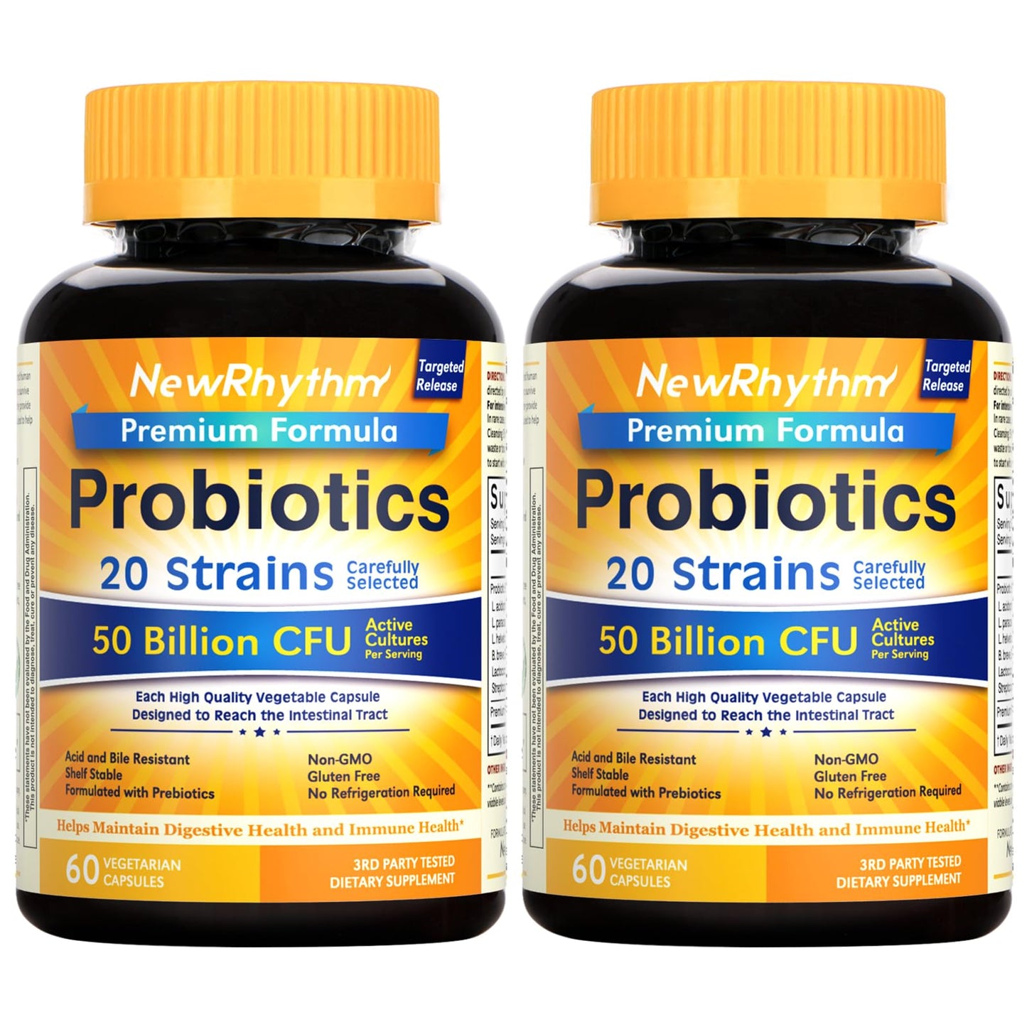 NewRhythm Probiotics 50B CFU – 20 Strains, Targeted Release, Gluten Free